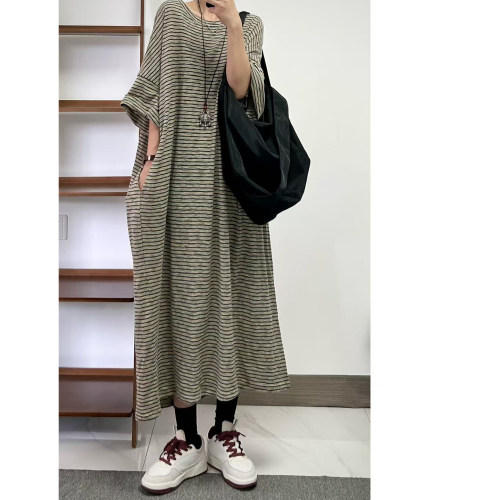 菲尔丹港风懒人条纹棉T恤裙