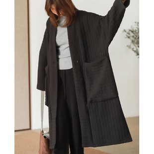 菲尔丹 山本风夸张大口袋 个性黑色长袍棉服大开衫厚长外套7102