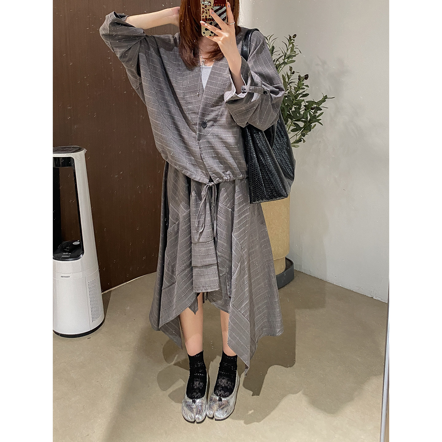菲尔丹山本风条纹开衫半裙套装