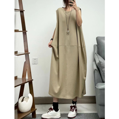 灯笼型棉纯色文艺原宿日韩连衣裙