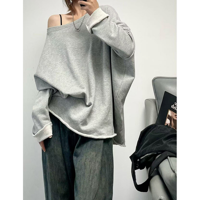 大一字领可露肩慵懒休闲T