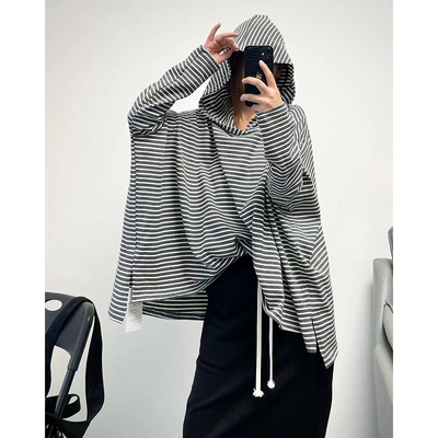 厚纯棉港风休闲长条纹T恤