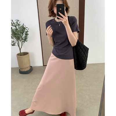 超长裙斜切气质A字型春夏半身裙