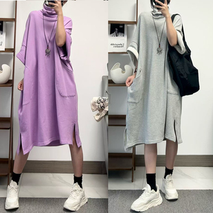 菲尔丹 港风慵懒堆堆领 落肩廓形半袖宽松大版秋冬卫衣连衣裙332