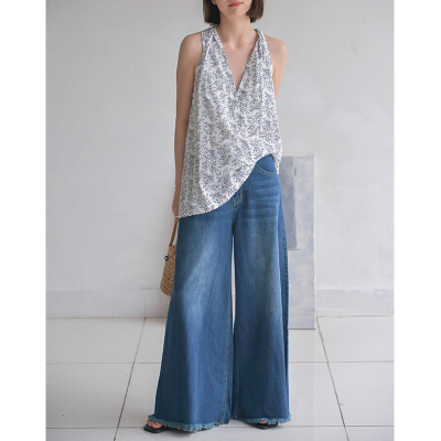 老钱风自然腰阔腿流苏边长