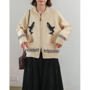 厚毛衣8081 提花海豚双头拉链粗壮厚长袖 菲尔丹 泡菜文艺风娃娃领