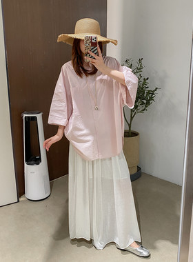 菲尔丹原宿风洗水棉廓形短袖衬衫