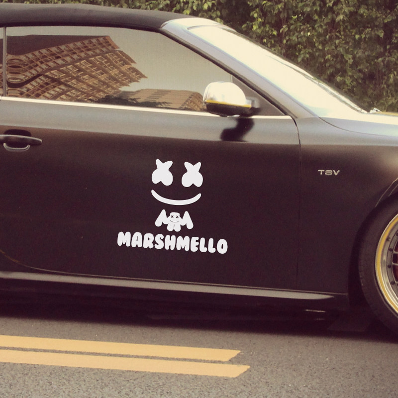 Marshmello棉花糖潮牌汽车贴纸电子音乐XX眼笑脸DJ遮挡划痕车身贴