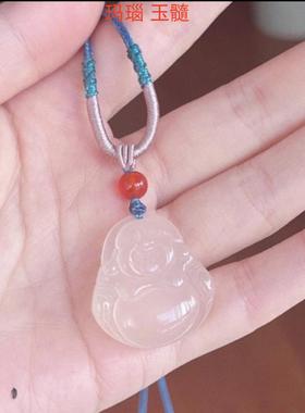 2026白玉髓冰种笑佛吊坠冷淡风中式项链女款小孩弥勒佛白玛瑙玉佩