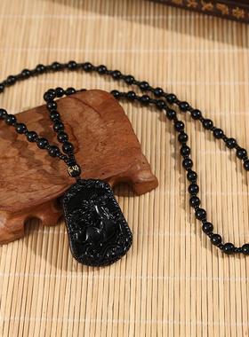 2026复古饰品挂件厂家十二生肖黑曜石项链吊坠水晶项链男女饰