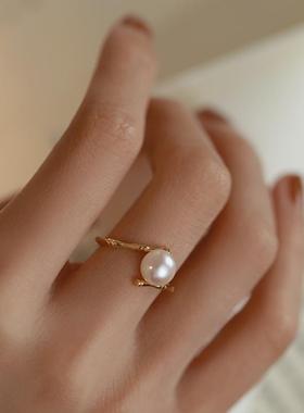 2026新款竹节珍珠戒指女小众设计开口食指轻奢感时尚个性指环潮流