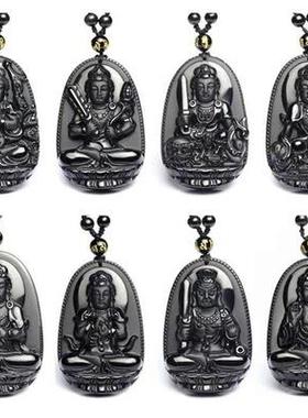 2026黑曜石厂家黑曜石本命佛八大吊坠水晶项链男女饰品