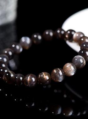 2026久雅水晶 天然7A级黑金骨干圆珠水晶黑黄月光单圈手串三轮骨