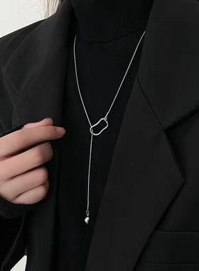 2026冷淡风银色圆珠长款毛衣链女简约小众气质感卫衣链高级感秋冬