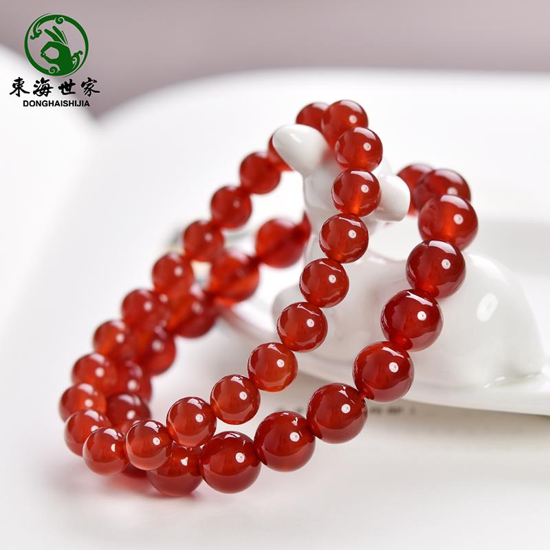 2026红玛瑙手串女男东海水晶玉髓玉石翡翠散珠手镯蛇本命年红玛瑙