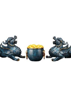 2026《聚财阵》纯黄铜米缸聚宝盆摆件招财旺财貔貅一对客厅酒柜工