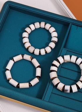 2026藏式黑白分明药师片老剁珠手链 佛珠文玩手串 复古玛瑙手饰品