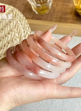 2026厂家天然新疆金丝玉手镯少女甜美款佘太翠桃花酿粉色圆条镯子