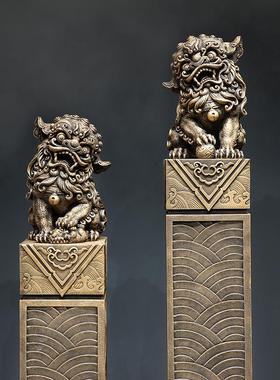 2026新中式客厅装饰入户玄关禅意招财貔貅仿石狮子一对落地摆件拴