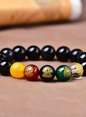 2026厂家蛇年新款黑曜石五路财神手串紫金砂女款朱砂手链首饰饰品