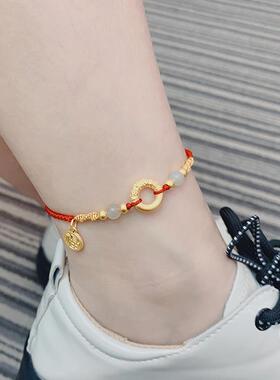 2026手脚链女足珠金包银平安扣福牌转运珠红绳新款情人节送女友礼