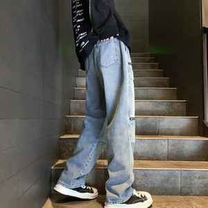 现货设计款拉链宽松直筒男女牛仔裤611-3 K697 P60图片