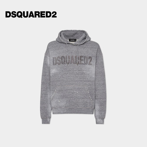 DSQUARED2/D2次方 男士拉绒混色抓绒宽松版型连帽运动卫衣