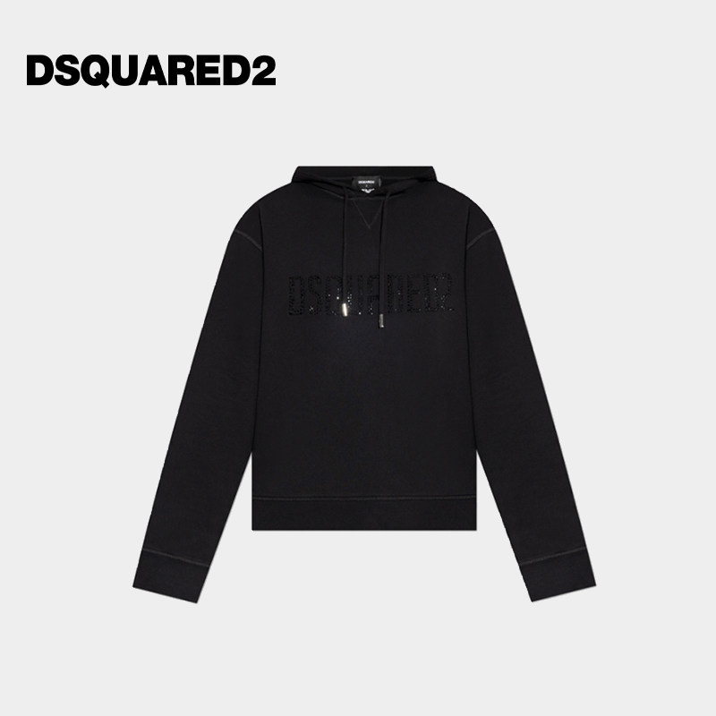 DSQUARED2/D2次方 女士亮面字母徽标棉质连帽卫衣图片