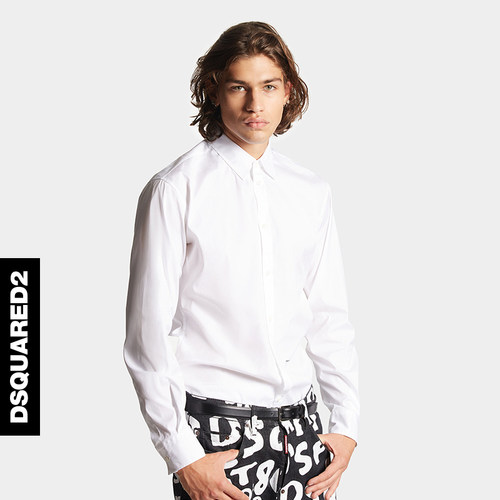 DSQUARED2/D2次方 2024春夏系列 男士简约休闲纯色长袖衬衫上衣