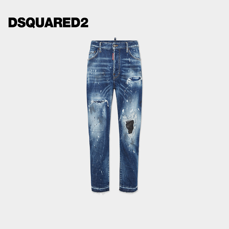 DSQUARED2/D2次方 男士宽松分割拼接破洞牛仔裤BRO JEAN