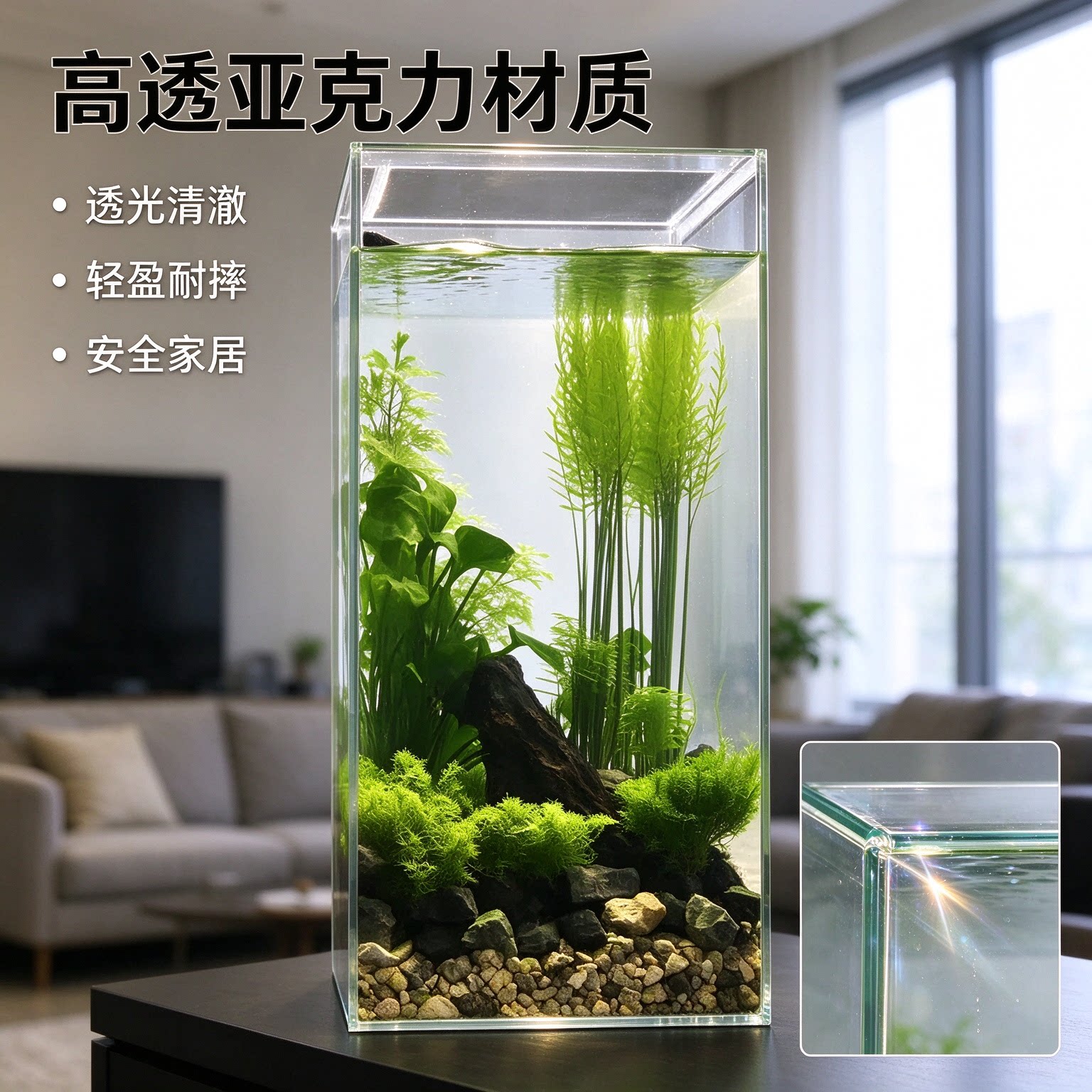 创意亚克力方形金鱼缸客厅小型办公室桌面鱼缸圆形乌龟缸家用定制
