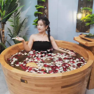 杉琦圆形泡澡木桶泡澡桶木质浴缸加厚成人沐浴桶全身澡盆