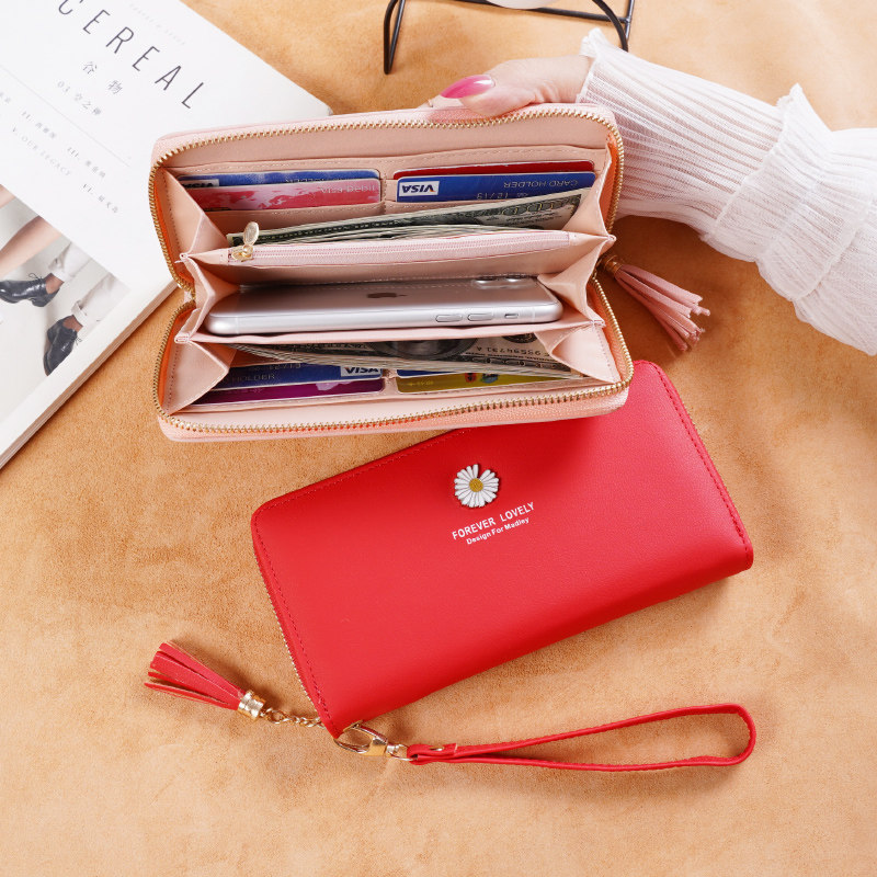 钱包女长款女士小雏菊手拿包2020新款拉链大容量多功能皮夹手机包