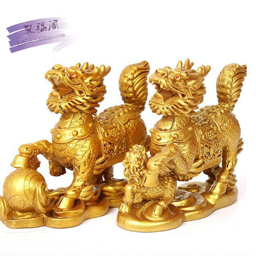 树脂麒麟摆件送子一对招财保平安