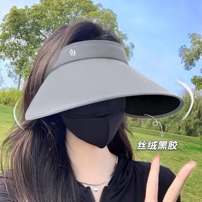 黑胶空顶遮阳帽太阳帽女夏季防紫外线防晒环绕式可折叠户外大帽檐