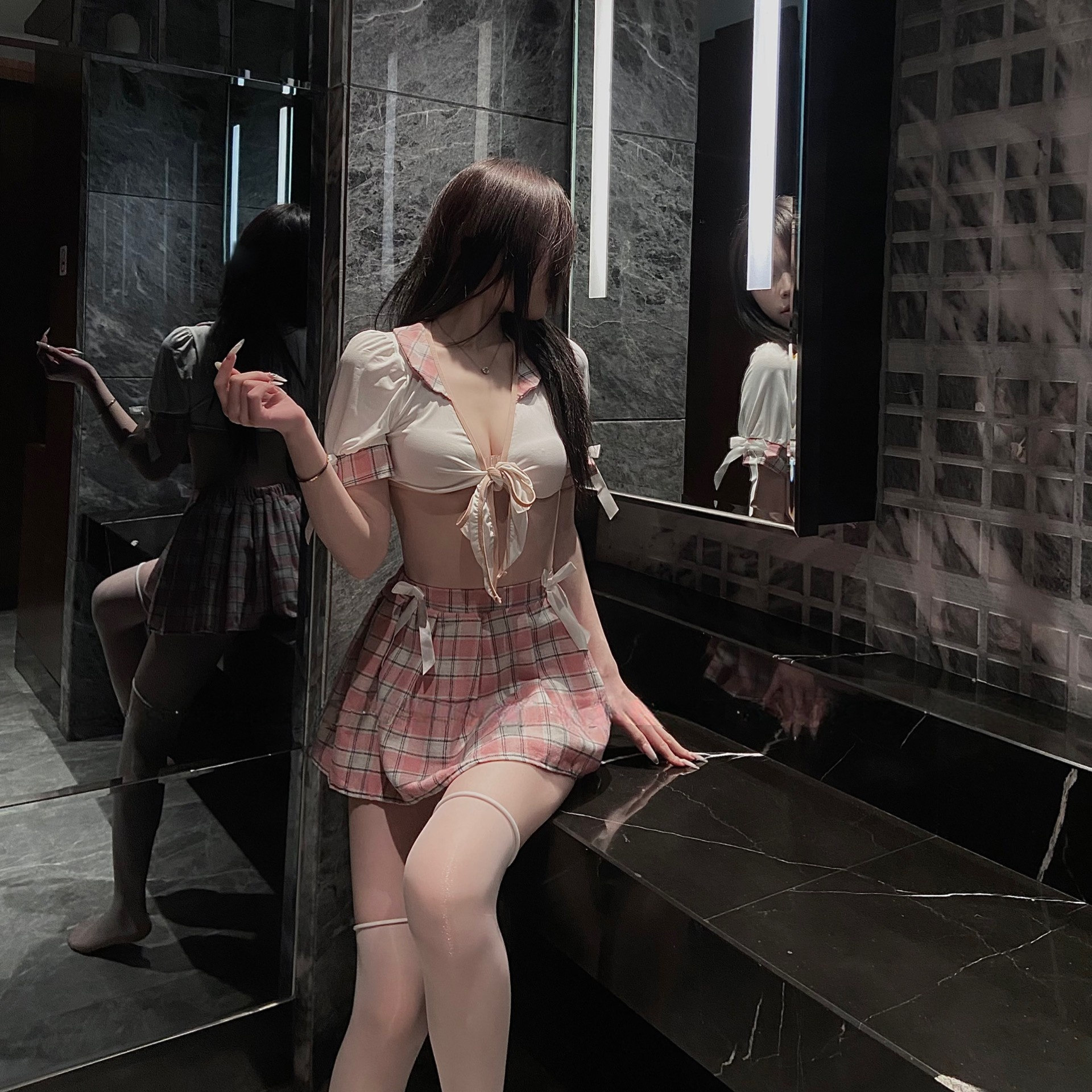 纯欲风性感睡衣女夏季甜美格子j睡衣/家居服套装