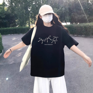 复古字母印花设计短袖 慵懒风休闲圆领上衣 T恤女夏季 新款
