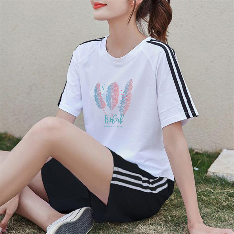短袖T恤+短裤纯棉休闲套装运动服女2025年夏季新款潮牌时尚两件套