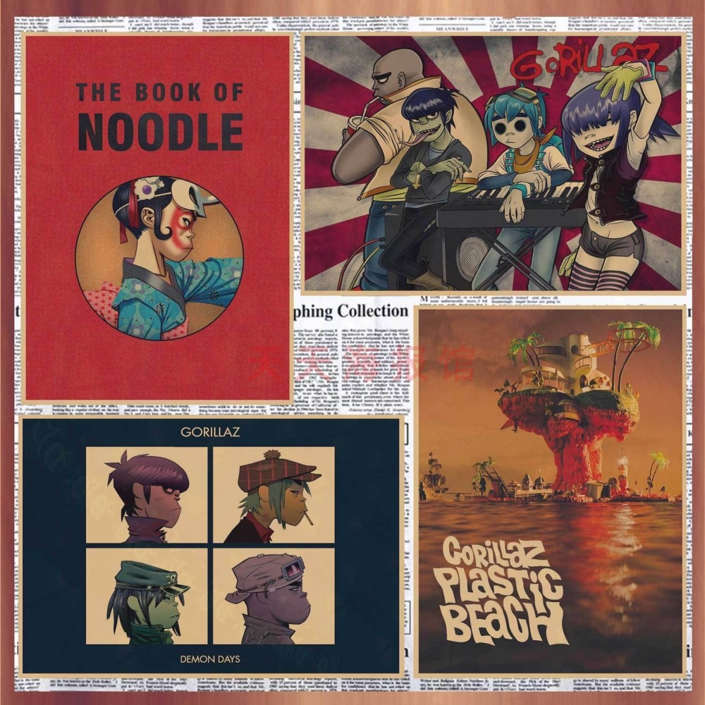 gorillaz虚拟摇滚乐队海报 酒吧咖啡厅音乐餐厅牛皮纸装饰墙画669