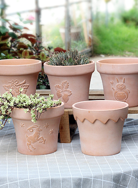 北欧创意复古红陶花盆阳台透气多肉绿植花卉小盆栽花园园艺陶土盆