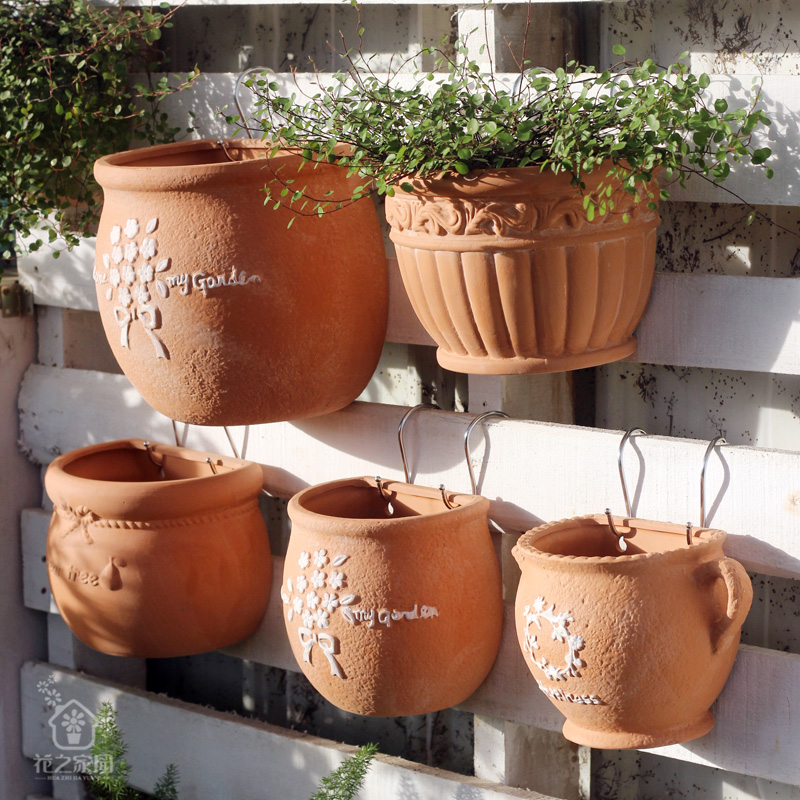 多肉矮牵牛田园透气红陶壁挂花盆