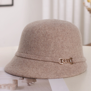 秋冬新款羊毛呢帽子女日系显脸小时尚马术帽赫本风复古渔夫帽盆帽