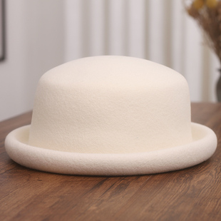 帽子女秋冬新款羊毛呢圆顶小礼帽日系复古甜美丸子帽时尚百搭盆帽