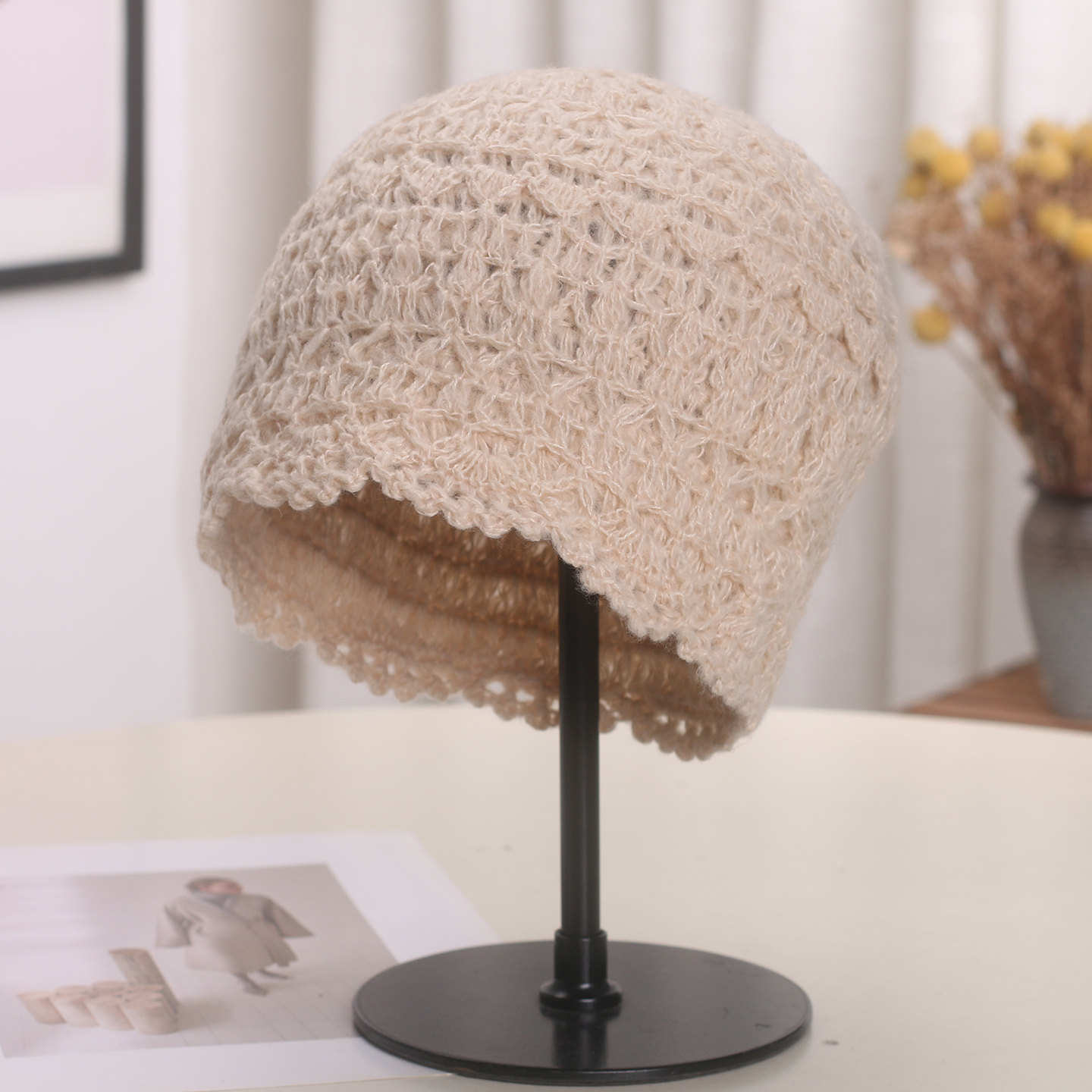 日系双层手工钩花包头帽女秋冬保暖蕾丝花边套头帽韩版针织毛线帽,服饰配件/皮带/帽子/围巾,帽子,淘宝优惠券,粉丝福利购,淘宝优惠卷