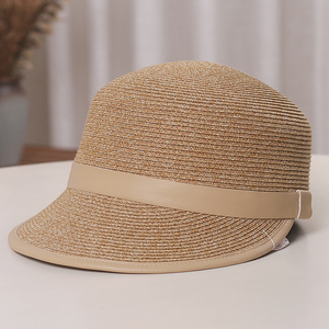 春夏新款鸭舌草帽女韩版个性皮包边马术帽英伦复古遮阳防晒太阳帽