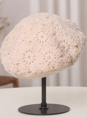 日系镂空手钩花朵贝雷帽女秋冬针织毛线帽小众设计保暖画家0117k