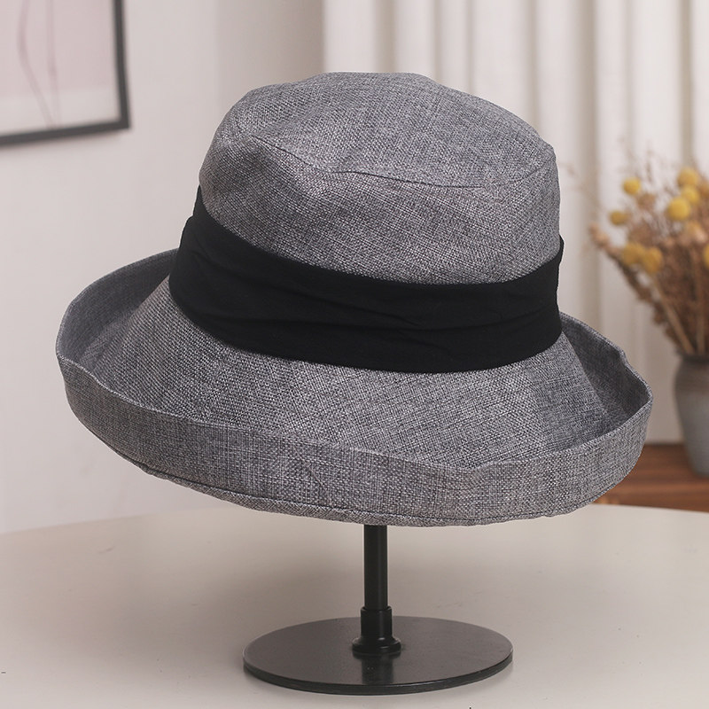 日系休闲大檐卷边棉麻渔夫帽子女春夏天遮阳盆帽素雅防晒帽太阳帽