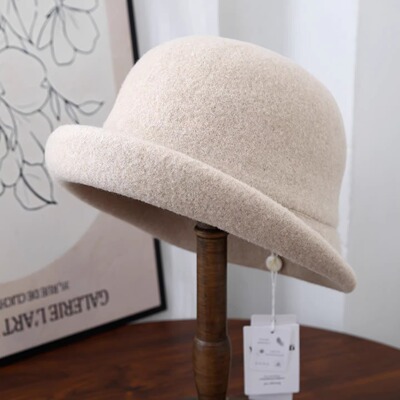 日系羊毛呢卷边渔夫帽女秋冬