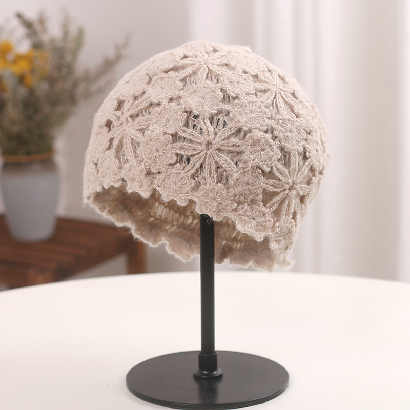 日系复古女时尚针织毛线帽蕾丝