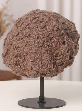 帽子女秋冬季新款立体花朵针织贝雷帽日系小众设计毛线画家0117k